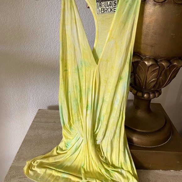 YOUNG FABULOUS & BROKE tie-dye front knot draping tank top, Sz XS - Picture 2 of 6